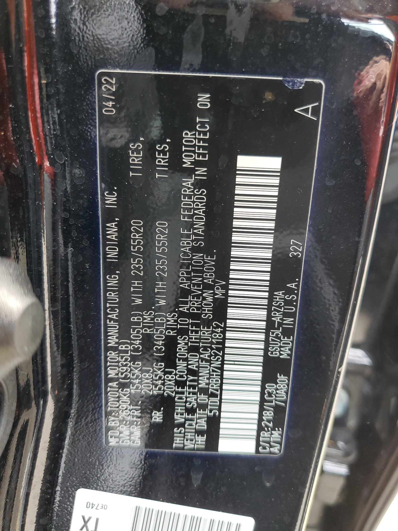 5TDLZRBH7NS211842 2022 Toyota Highlander Xse