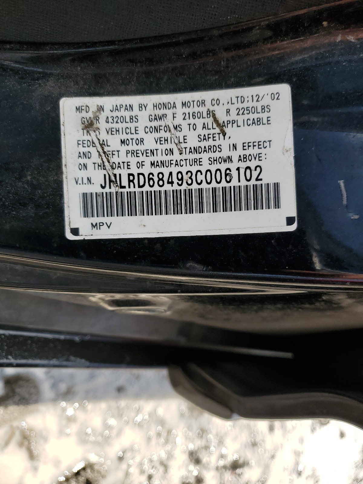 JHLRD68493C006102 2003 Honda Cr-V Lx