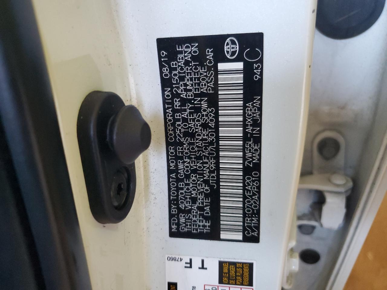 2020 Toyota Prius Le VIN: JTDL9RFU7L3014093 Lot: 62602724