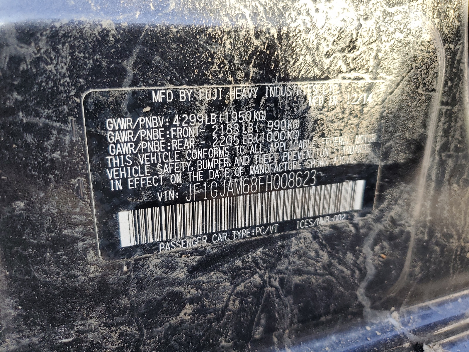 JF1GJAM68FH008623 2015 Subaru Impreza Limited