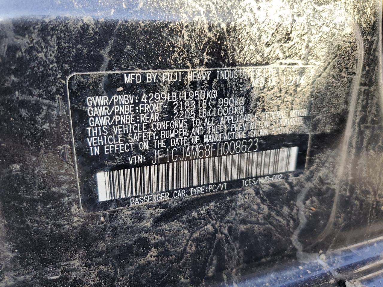 2015 Subaru Impreza Limited VIN: JF1GJAM68FH008623 Lot: 62892684