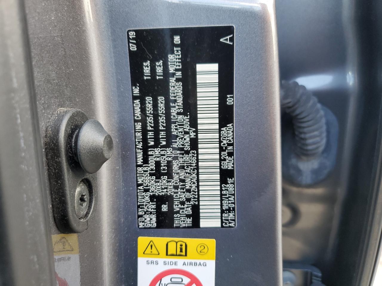 2019 Lexus Rx 350 Base VIN: 2T2ZZMCA0KC146623 Lot: 63952514