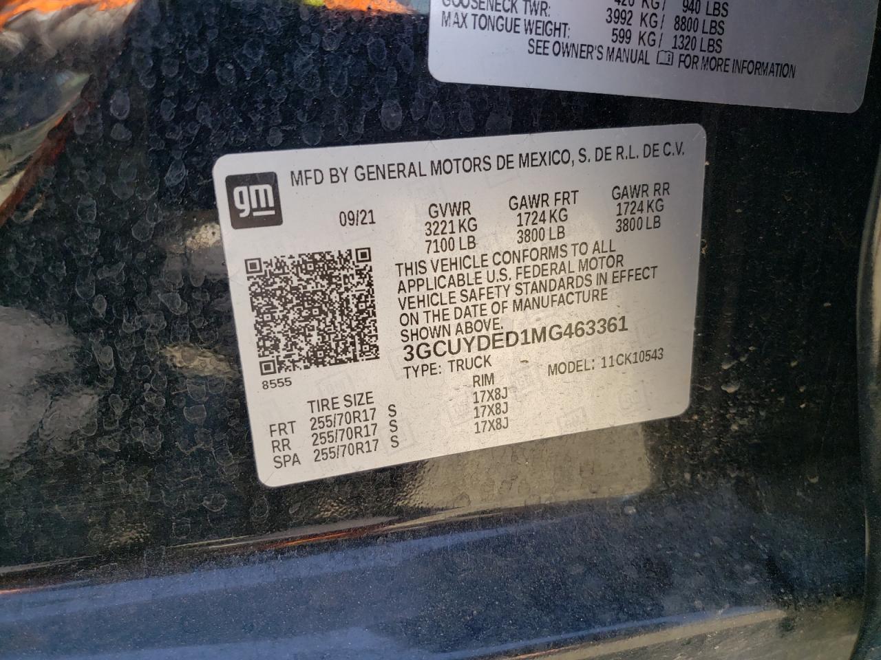 2021 Chevrolet Silverado K1500 Lt VIN: 3GCUYDED1MG463361 Lot: 65074944