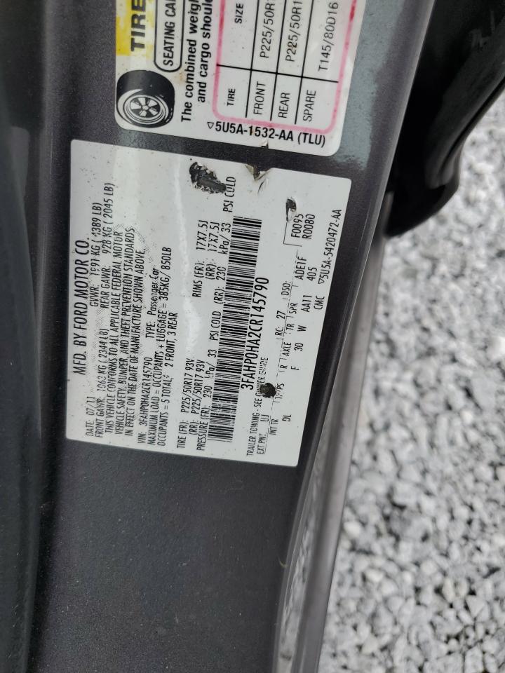 2012 Ford Fusion Se VIN: 3FAHP0HA2CR145790 Lot: 63492564