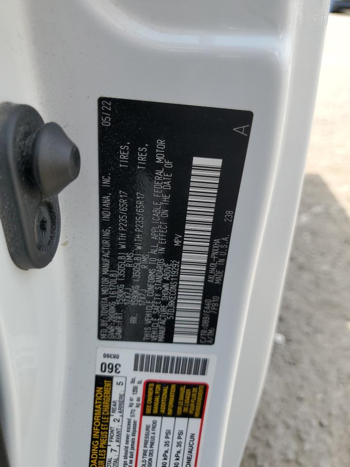 2022 Toyota Sienna Xle VIN: 5TDJRKEC0NS119292 Lot: 62679234