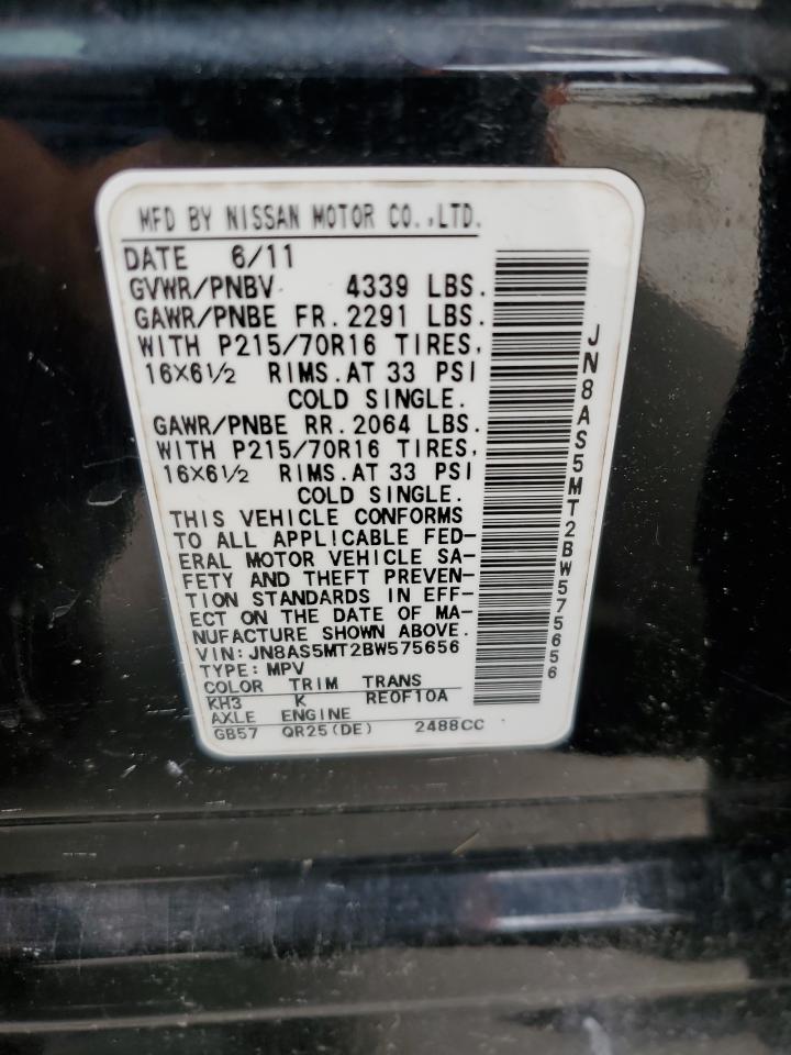 2011 Nissan Rogue S VIN: JN8AS5MT2BW575656 Lot: 64984624