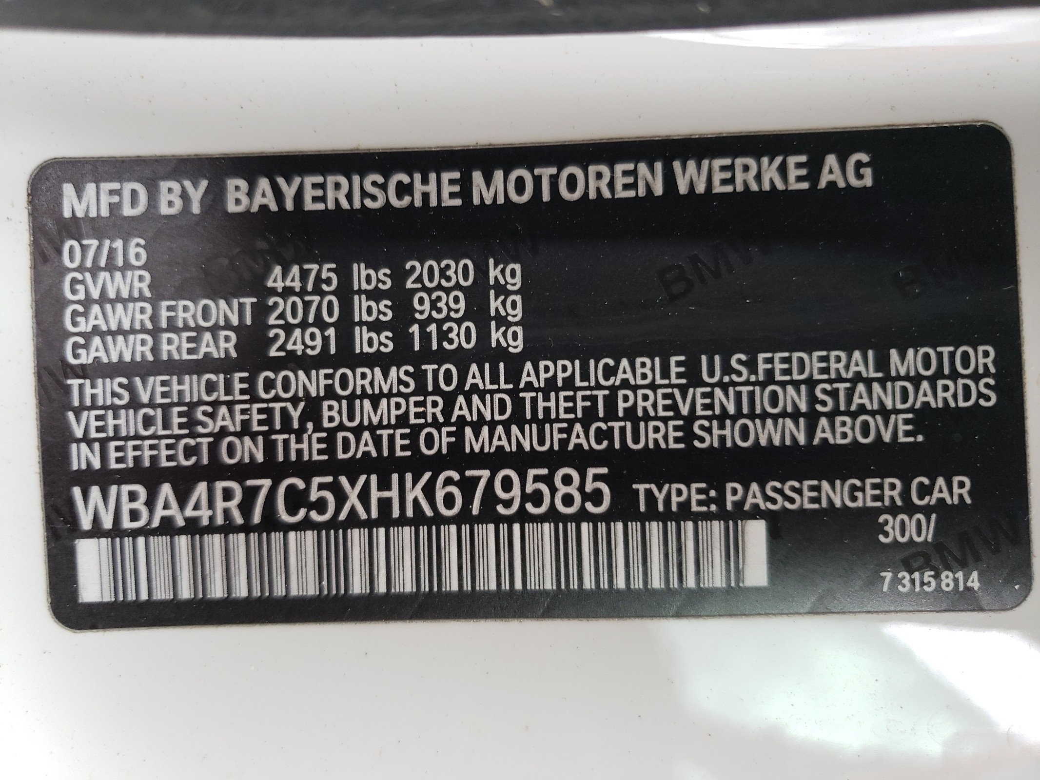 WBA4R7C5XHK679585 2017 BMW 430I