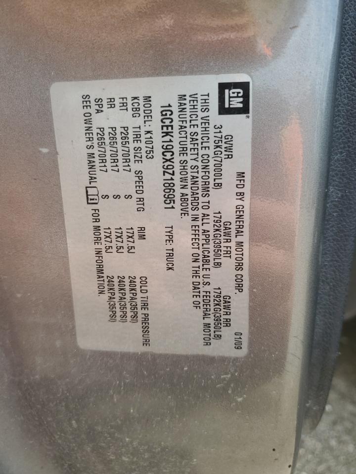 2009 Chevrolet Silverado K1500 VIN: 1GCEK19CX9Z186951 Lot: 61504654