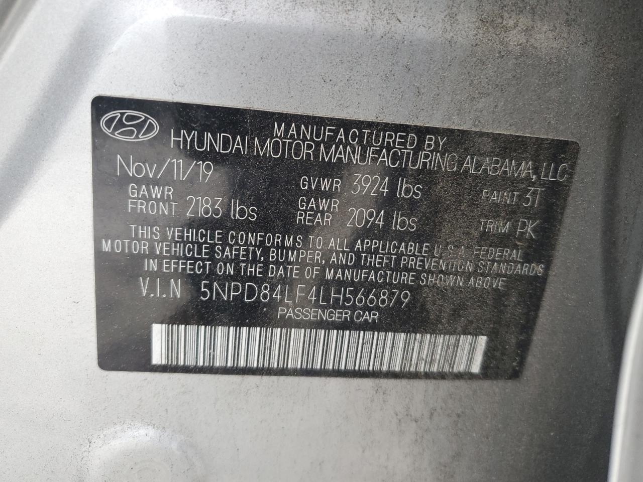 2020 Hyundai Elantra Sel VIN: 5NPD84LF4LH566879 Lot: 61693784