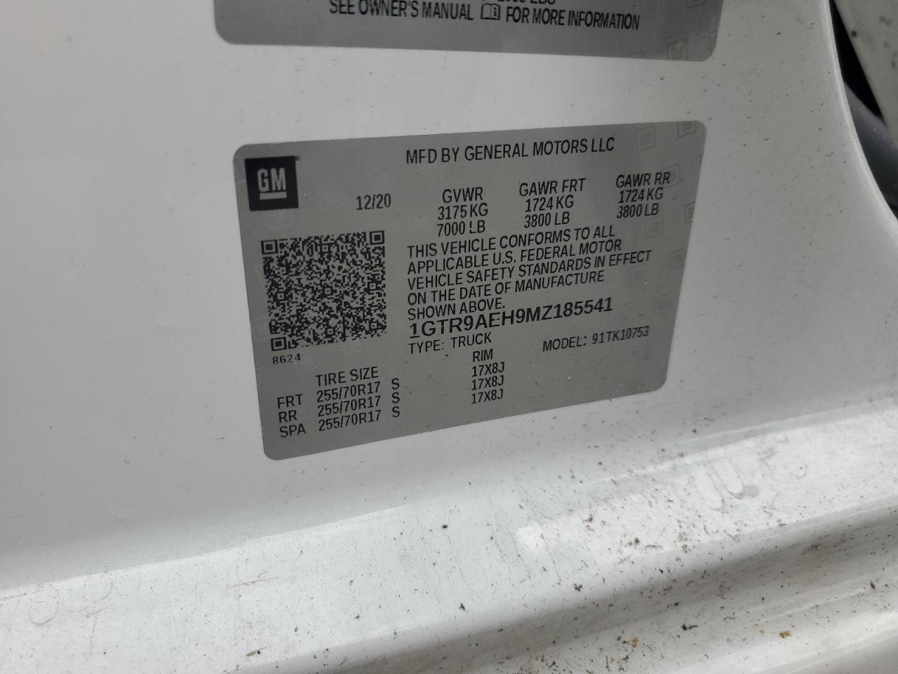 2021 GMC Sierra K1500 VIN: 1GTR9AEH9MZ185541 Lot: 63529284