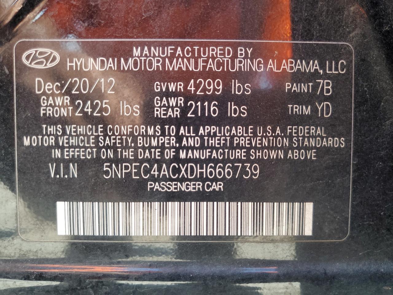 2013 Hyundai Sonata Se VIN: 5NPEC4ACXDH666739 Lot: 61736644