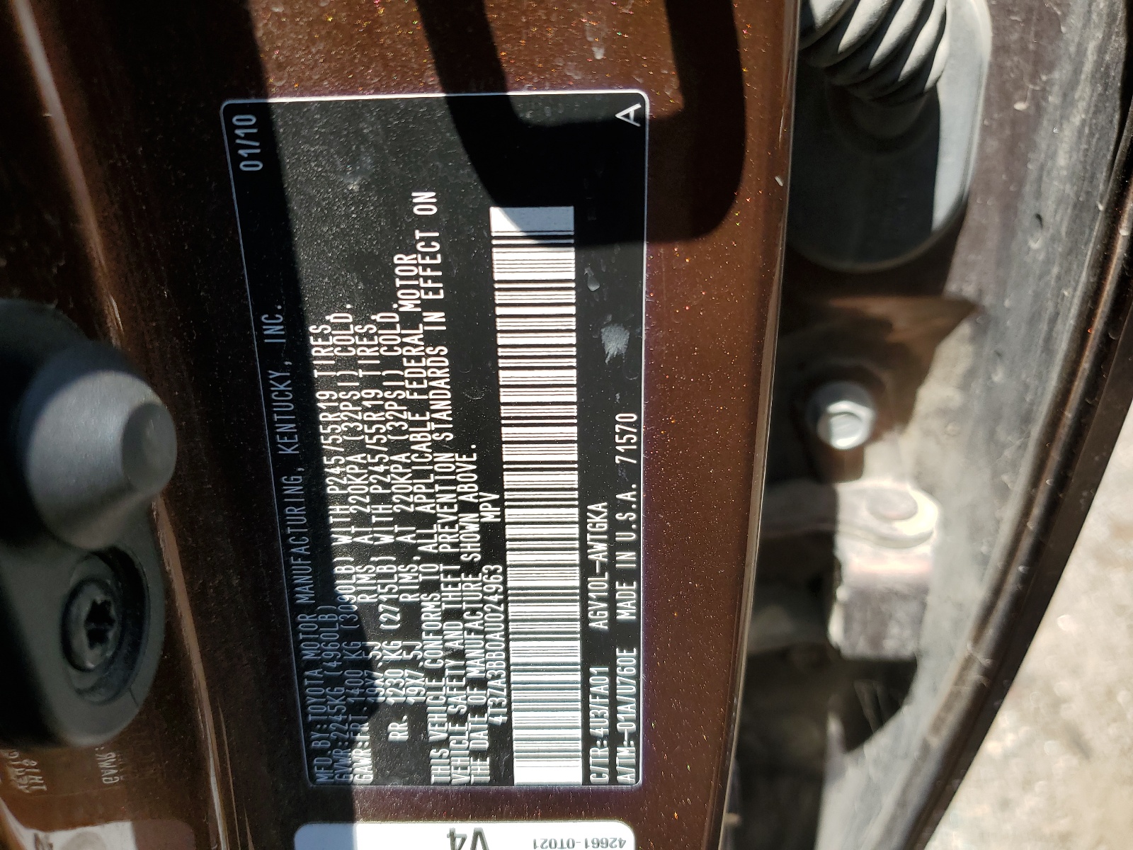 4T3ZA3BB0AU024963 2010 Toyota Venza