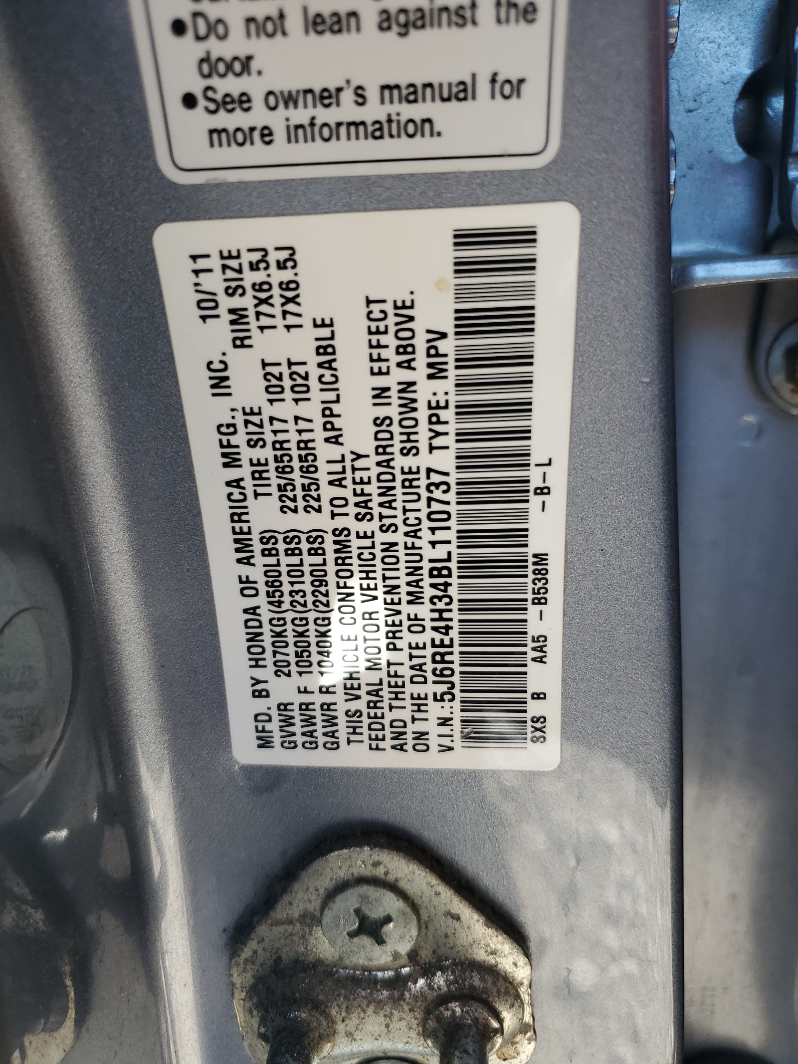 5J6RE4H34BL110737 2011 Honda Cr-V Lx