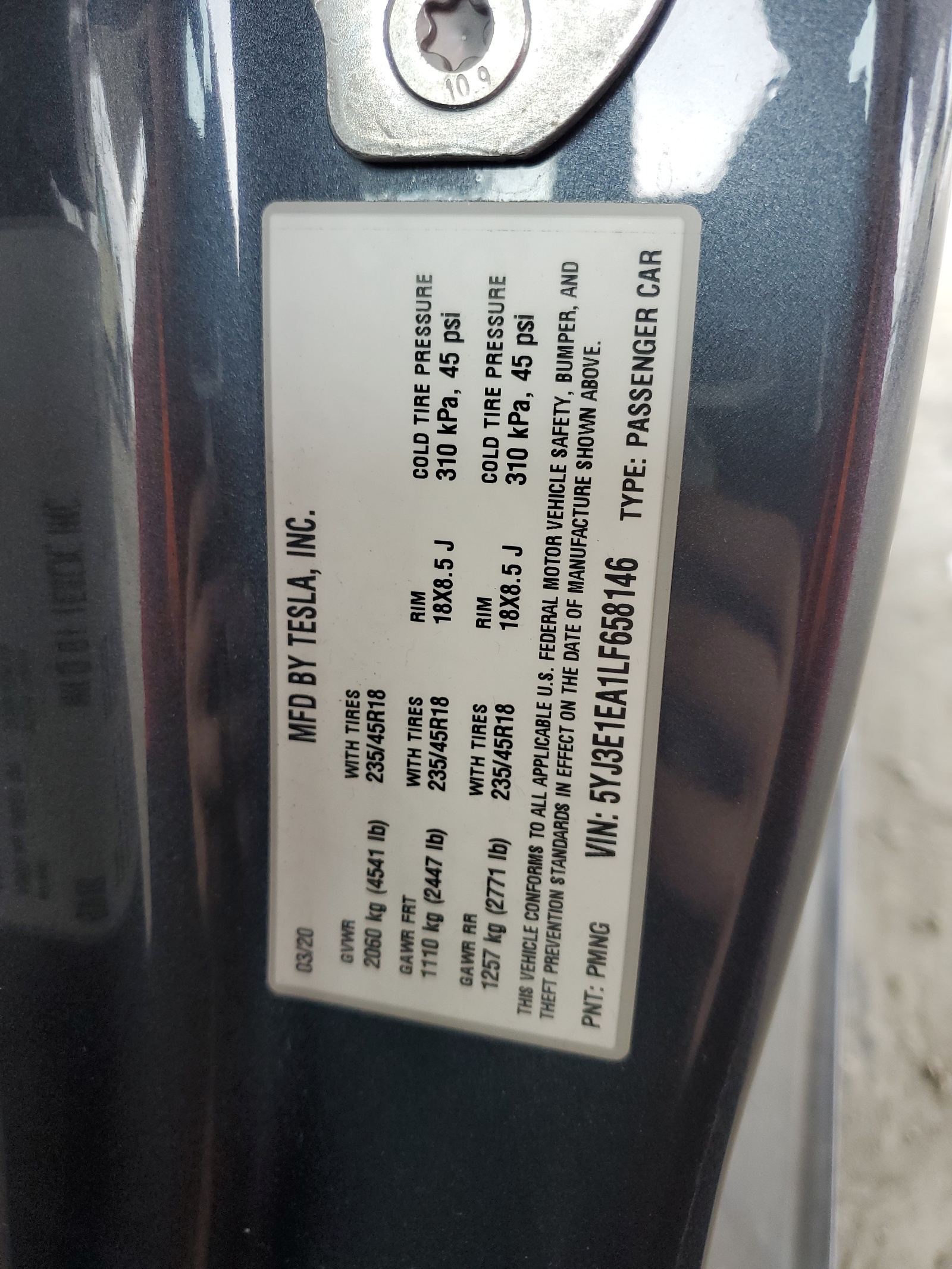 5YJ3E1EA1LF658146 2020 Tesla Model 3