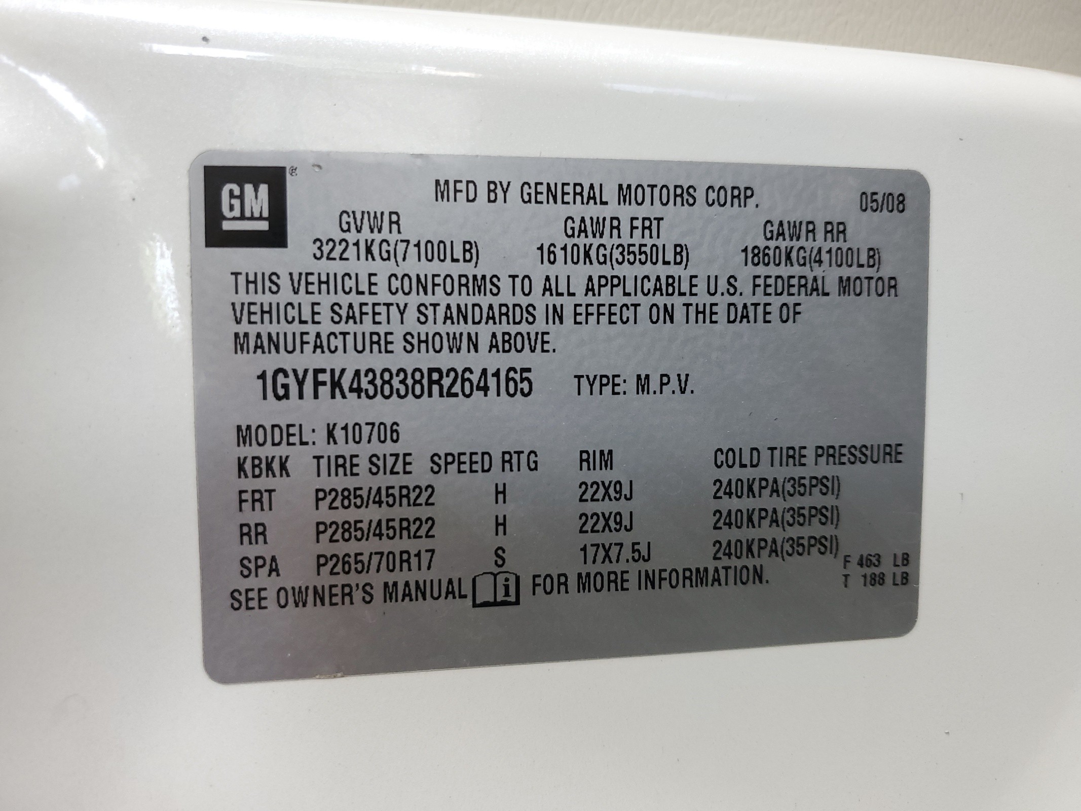 1GYFK43838R264165 2008 Cadillac Escalade Luxury