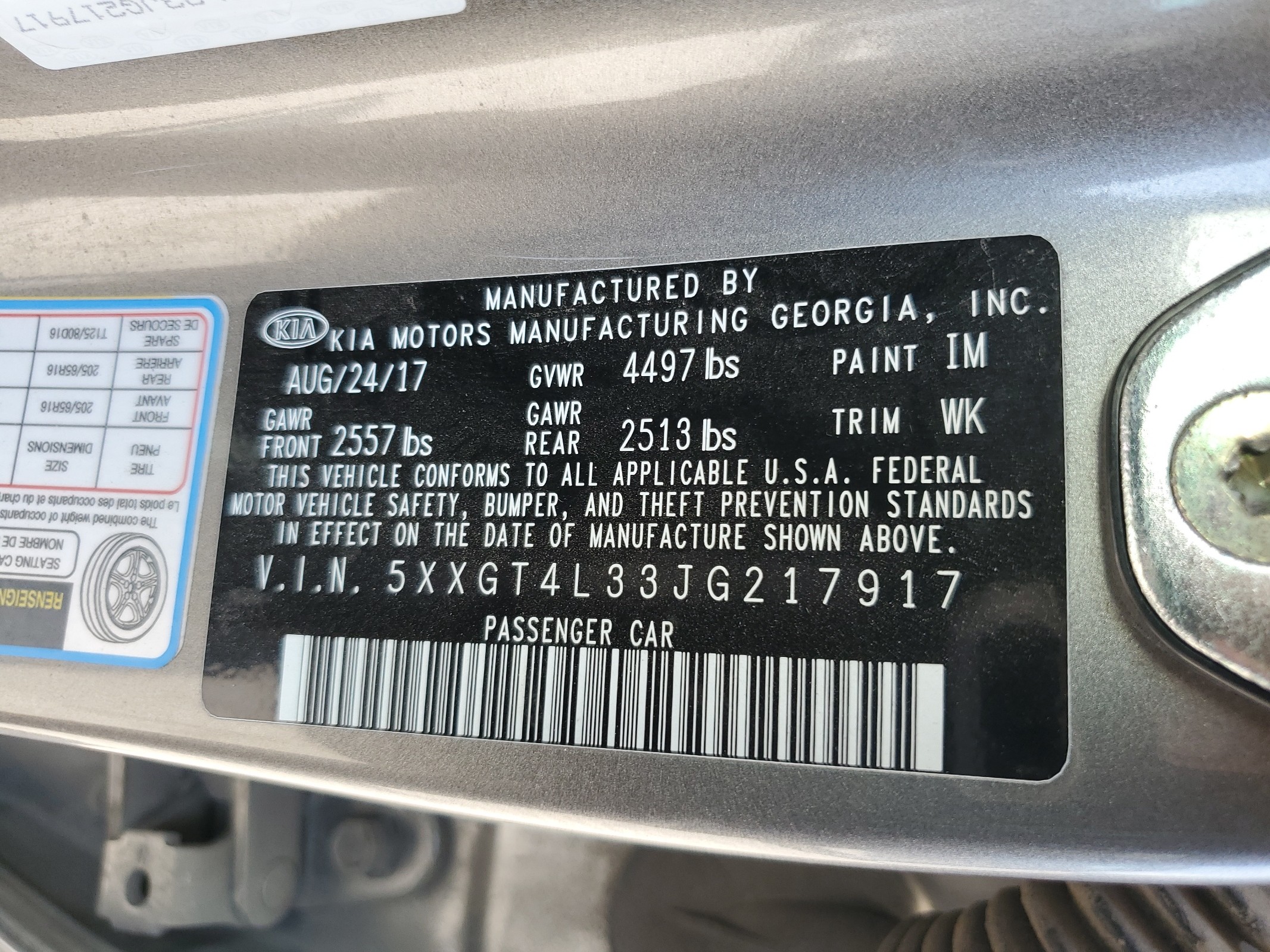 5XXGT4L33JG217917 2018 Kia Optima Lx