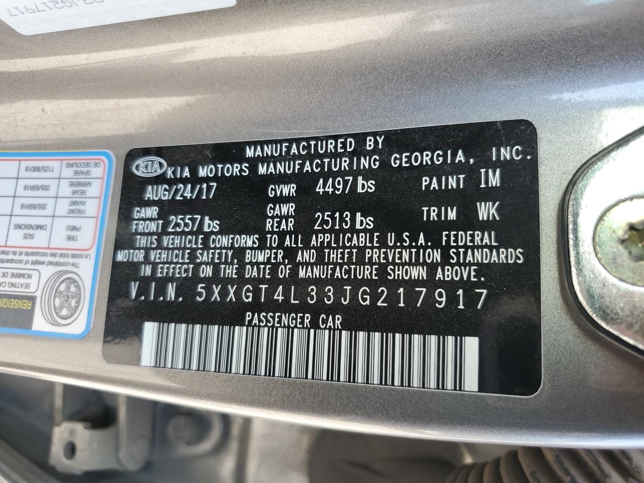 2018 Kia Optima Lx VIN: 5XXGT4L33JG217917 Lot: 63896394