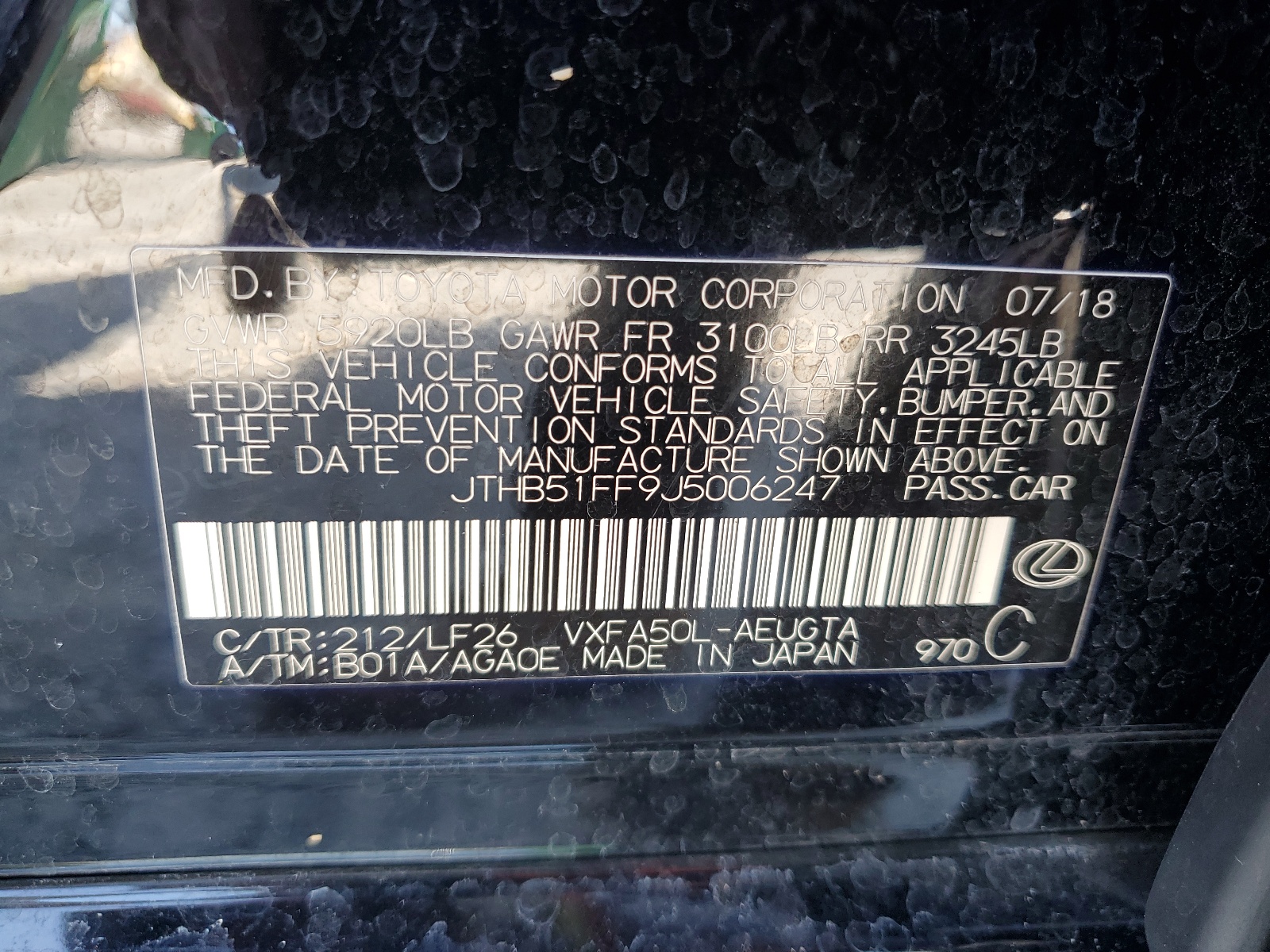 JTHB51FF9J5006247 2018 Lexus Ls 500 Base