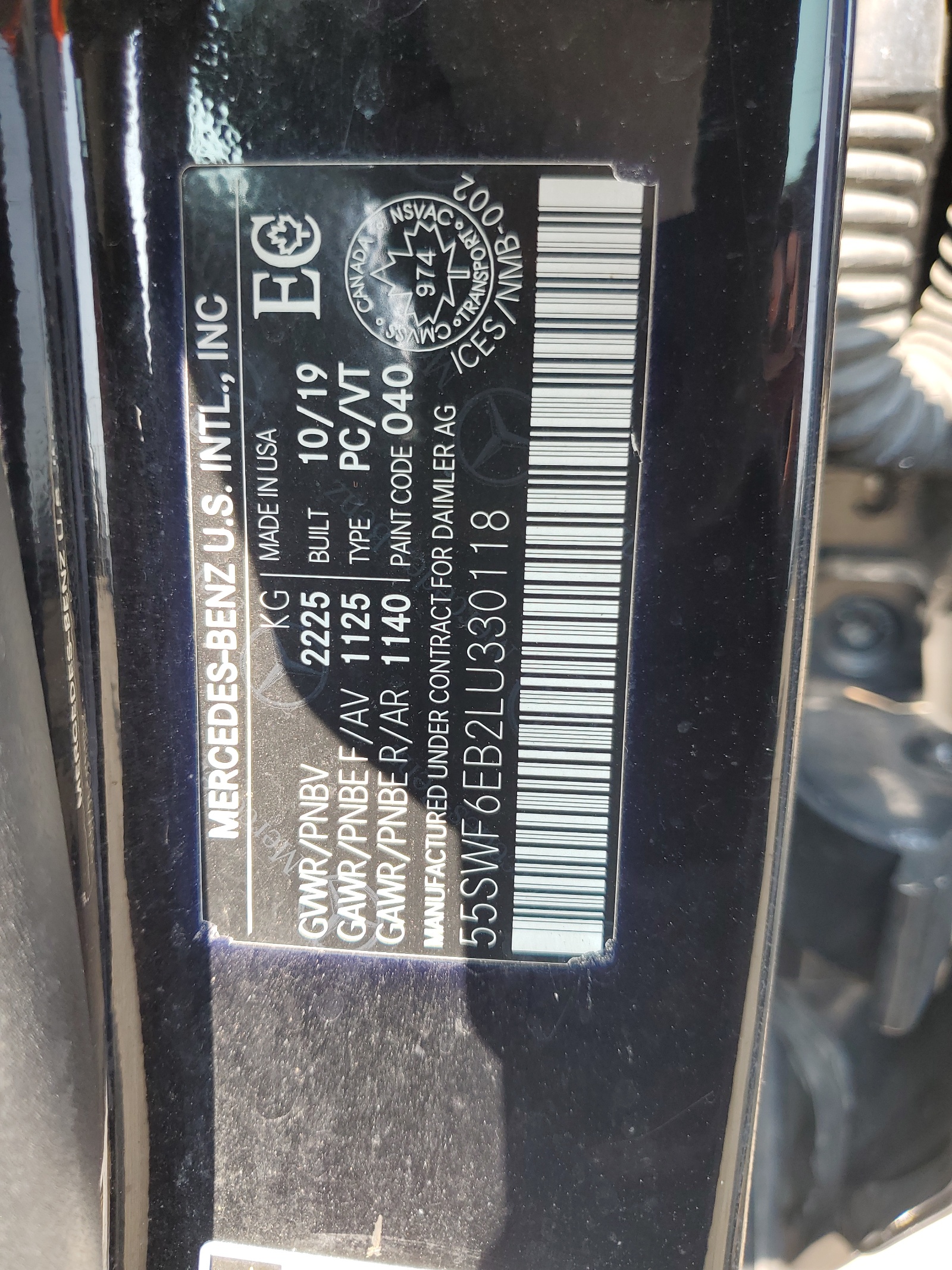 55SWF6EB2LU330118 2020 Mercedes-Benz C 43 Amg