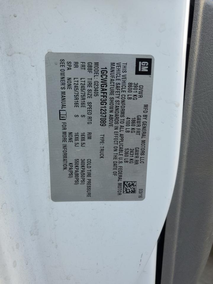 2016 Chevrolet Express G2500 VIN: 1GCWGAFF3G1237089 Lot: 63196474