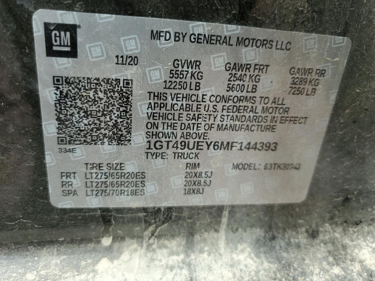 2021 GMC Sierra K3500 Slt VIN: 1GT49UEY6MF144393 Lot: 59881004