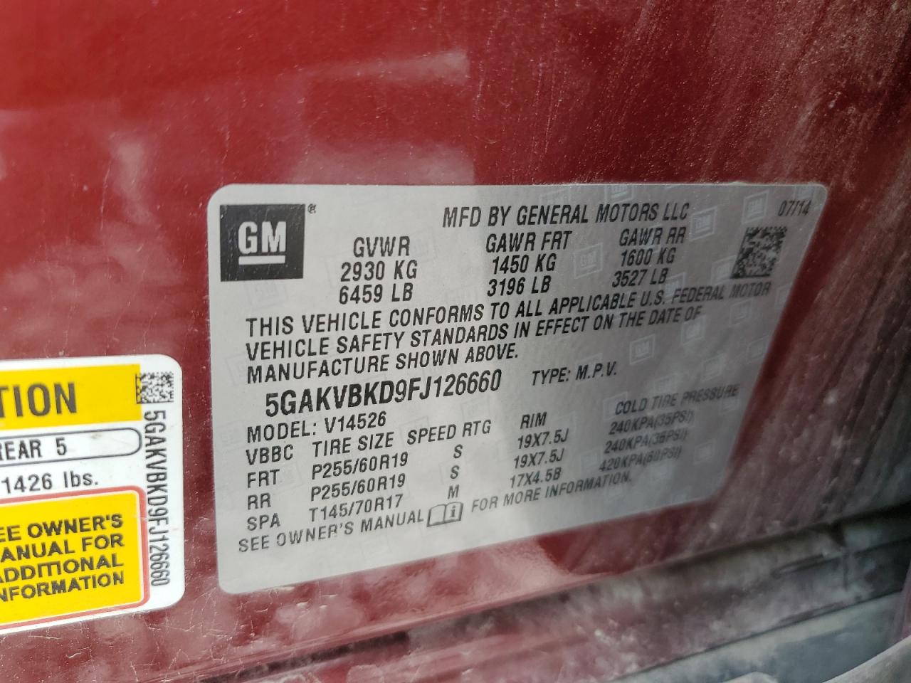 2015 Buick Enclave VIN: 5GAKVBKD9FJ126660 Lot: 63163064