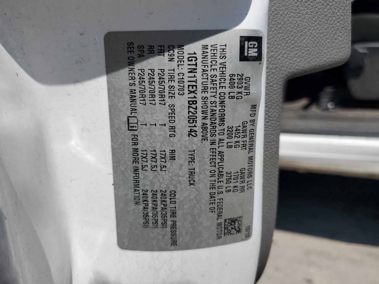 2011 GMC Sierra C1500 VIN: 1GTN1TEX1BZ205142 Lot: 65634024