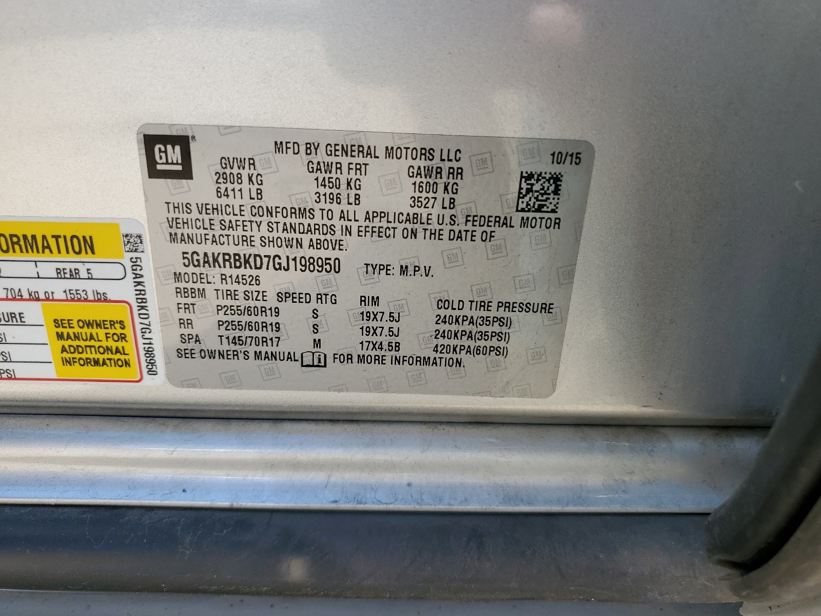 5GAKRBKD7GJ198950 2016 Buick Enclave