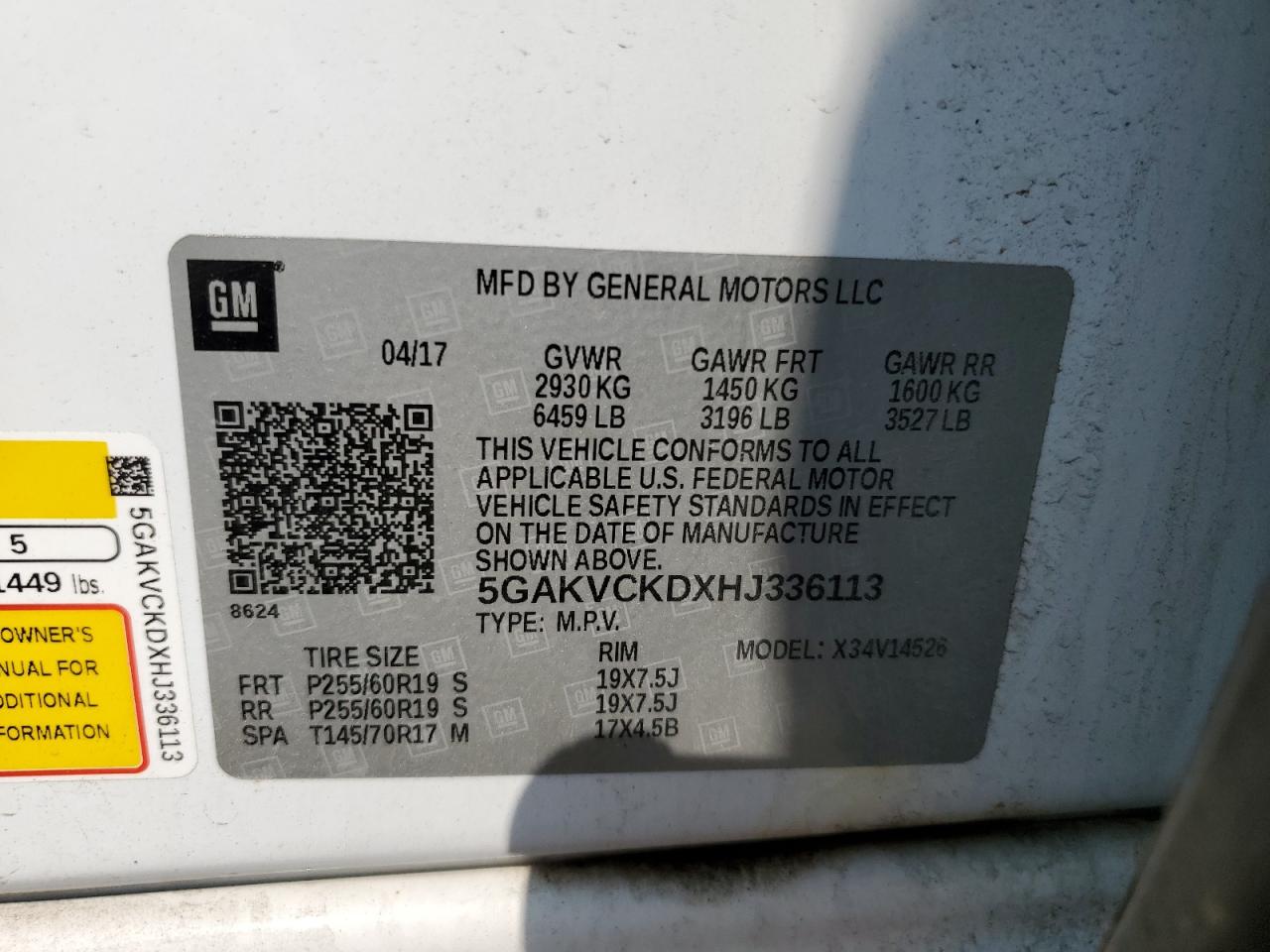 2017 Buick Enclave VIN: 5GAKVCKDXHJ336113 Lot: 63290674