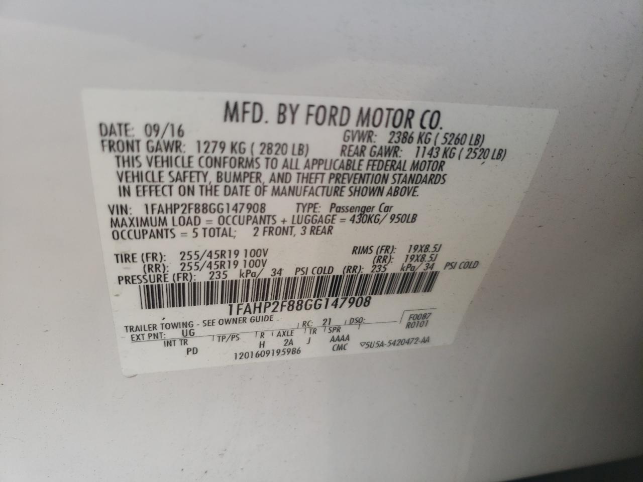 1FAHP2F88GG147908 2016 Ford Taurus Limited