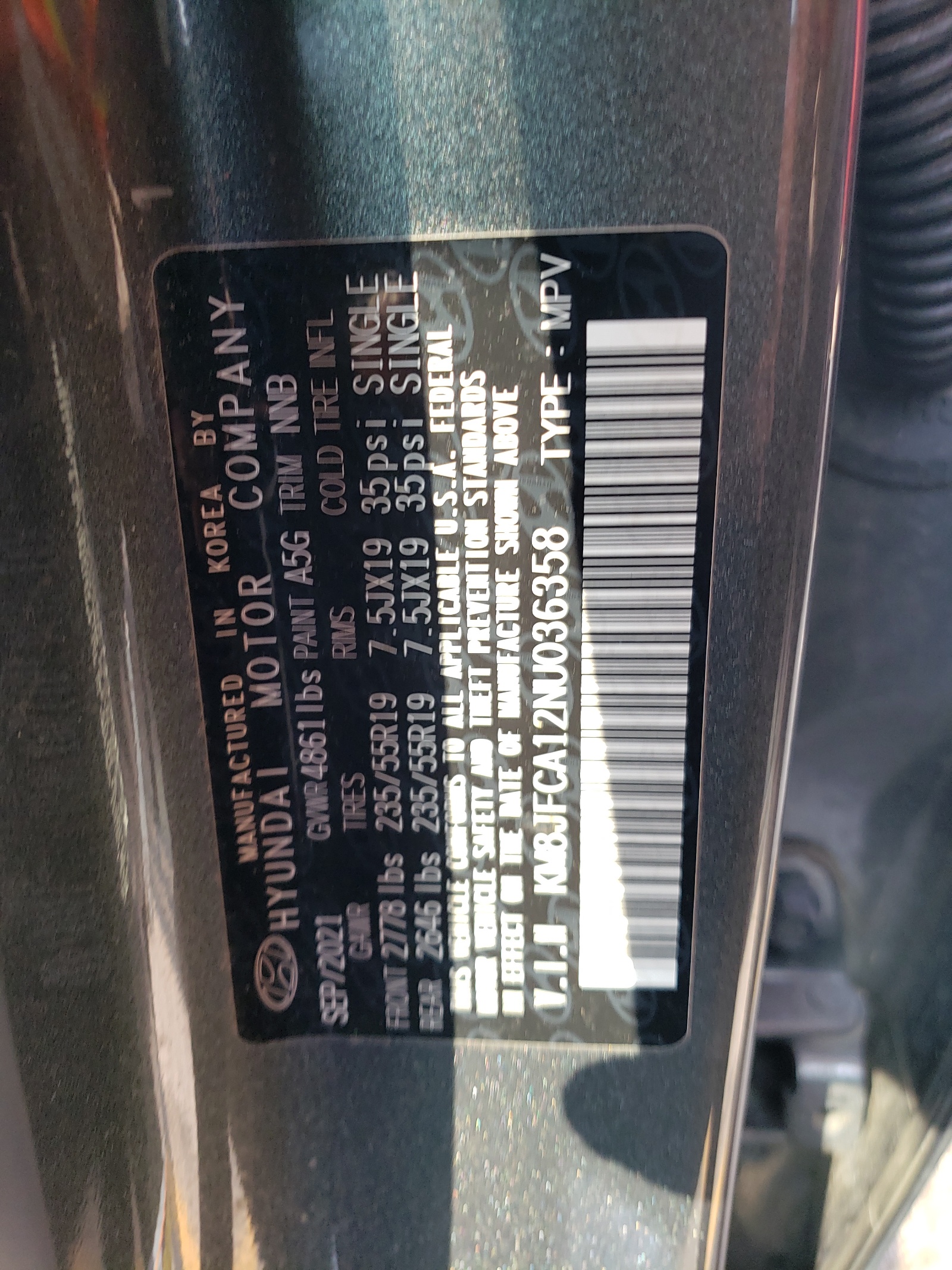 KM8JFCA12NU036358 2022 Hyundai Tucson Sel Convenience