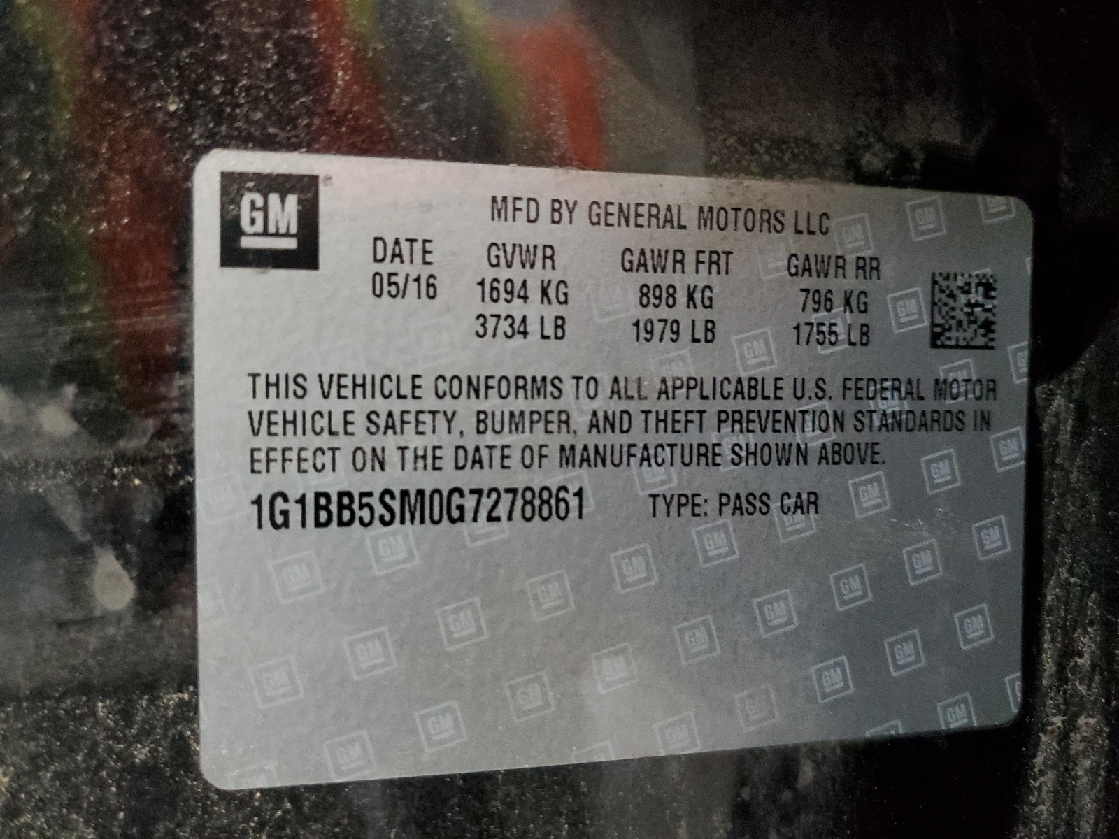 1G1BB5SM0G7278861 2016 Chevrolet Cruze Ls