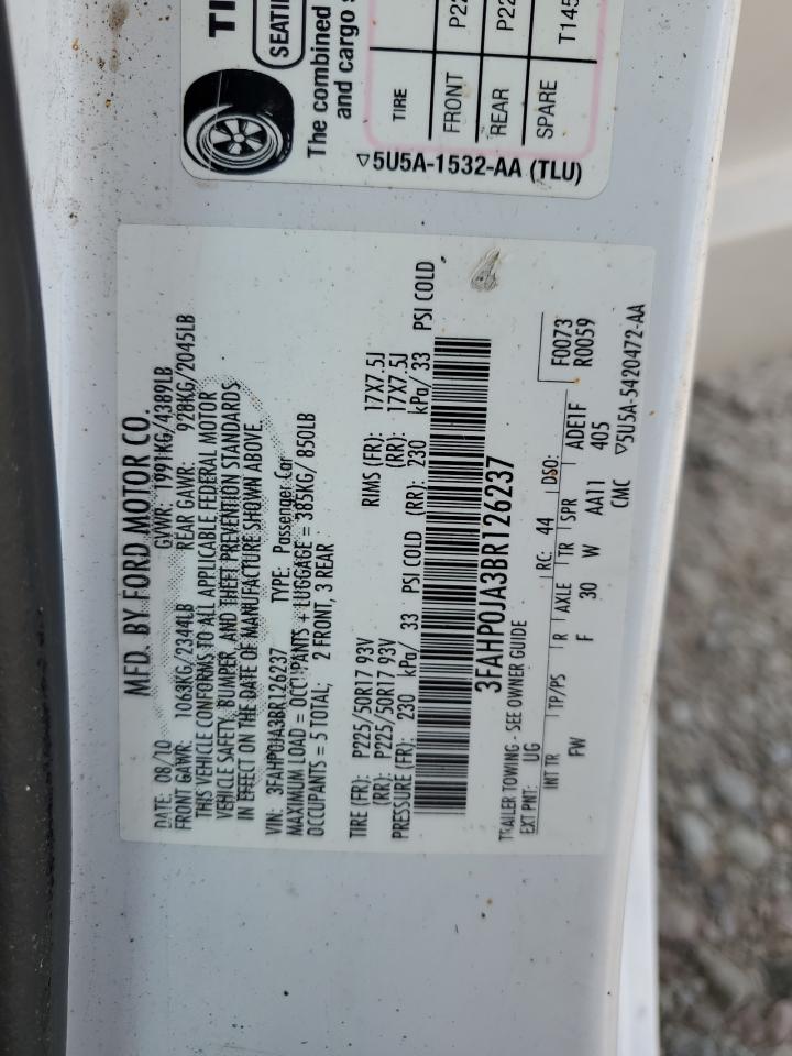 2011 Ford Fusion Sel VIN: 3FAHP0JA3BR126237 Lot: 64859914