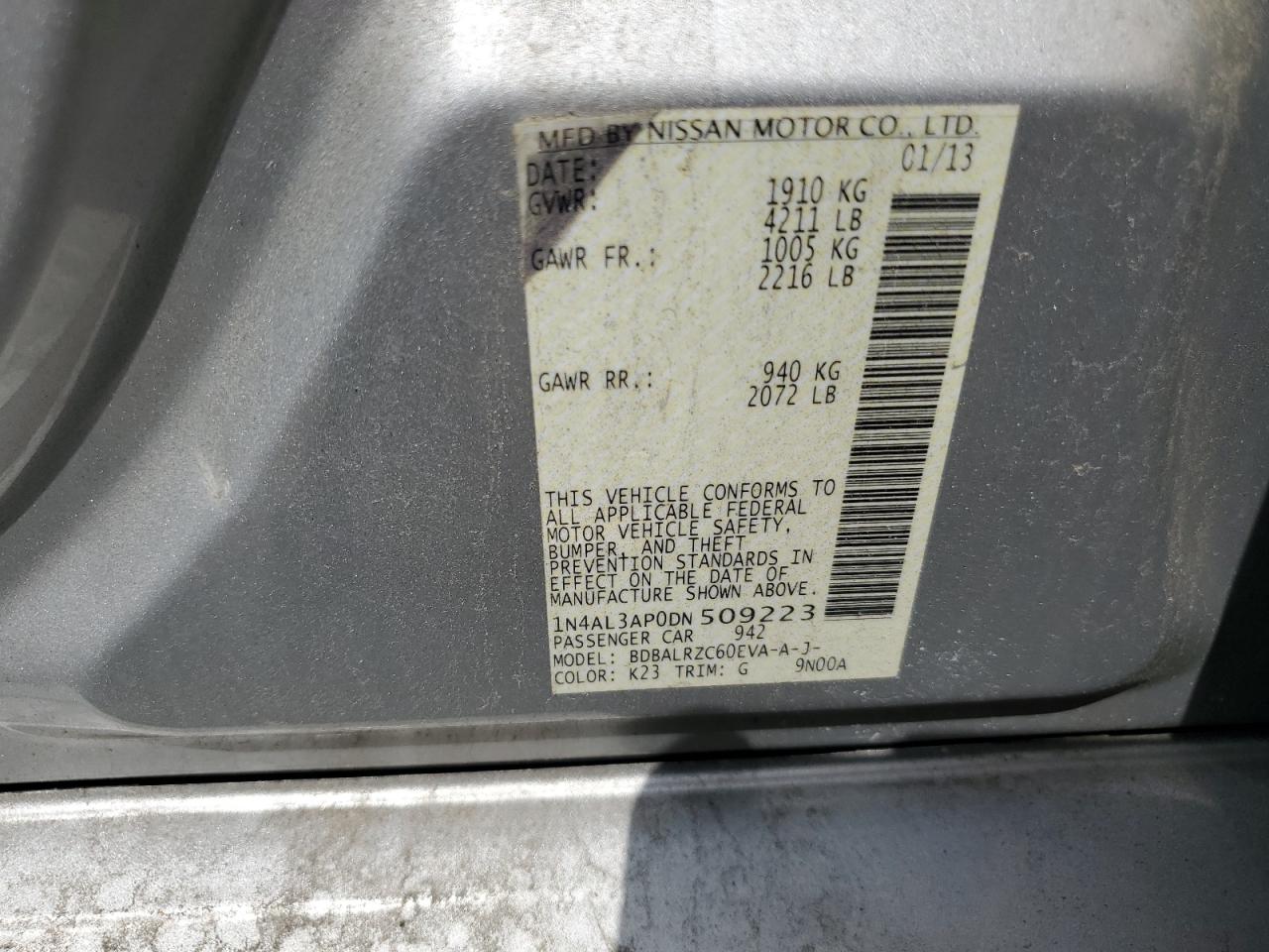 1N4AL3AP0DN509223 2013 Nissan Altima 2.5