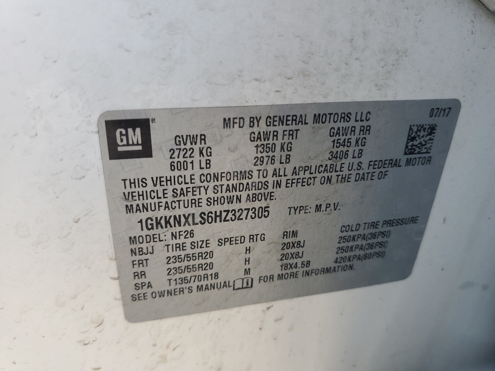 1GKKNXLS6HZ327305 2017 GMC Acadia Denali