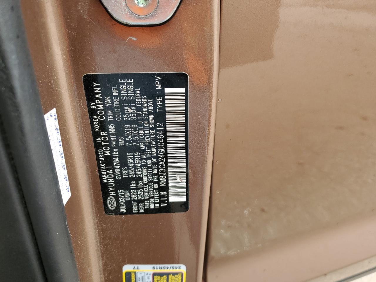 2016 Hyundai Tucson Limited VIN: KM8J3CA24GU046412 Lot: 65600484