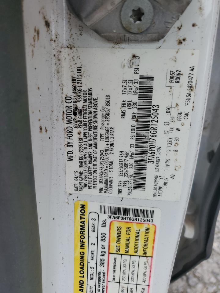 2016 Ford Fusion Se VIN: 3FA6P0H76GR125043 Lot: 62946654