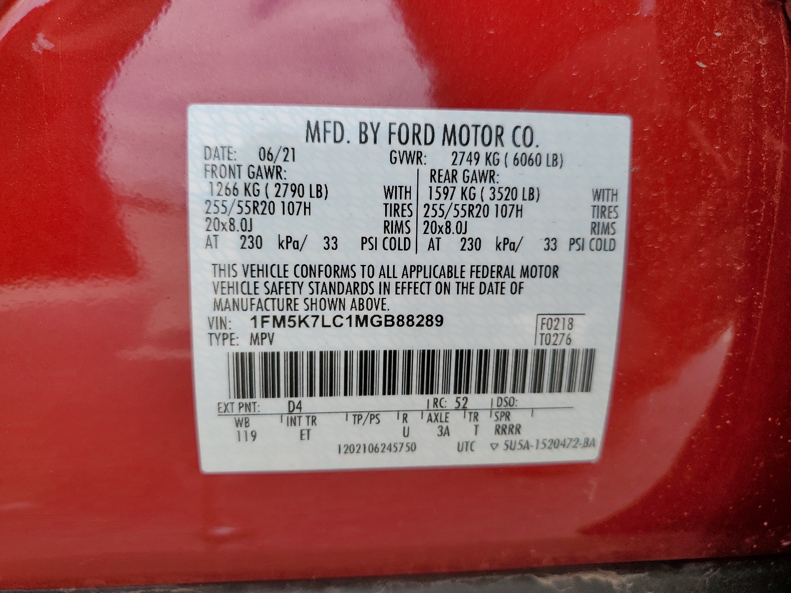 1FM5K7LC1MGB88289 2021 Ford Explorer King Ranch