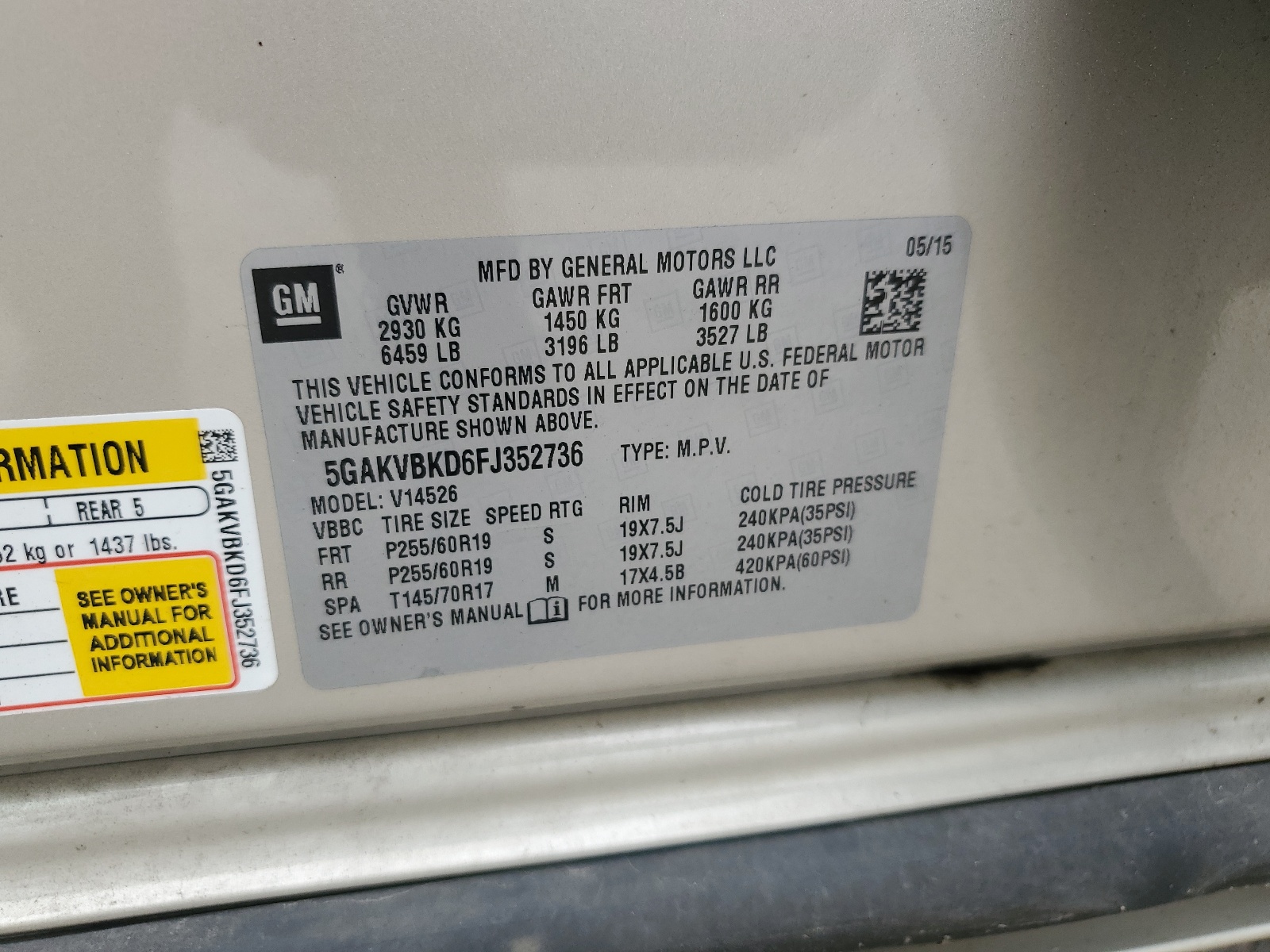 5GAKVBKD6FJ352736 2015 Buick Enclave