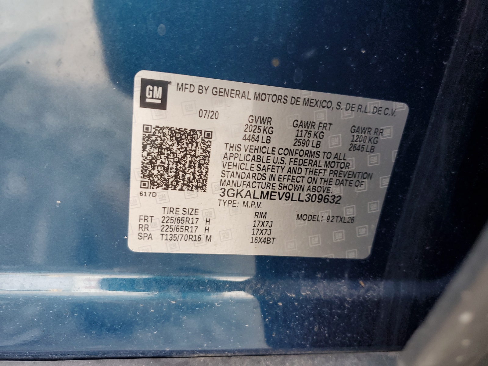 3GKALMEV9LL309632 2020 GMC Terrain Sle