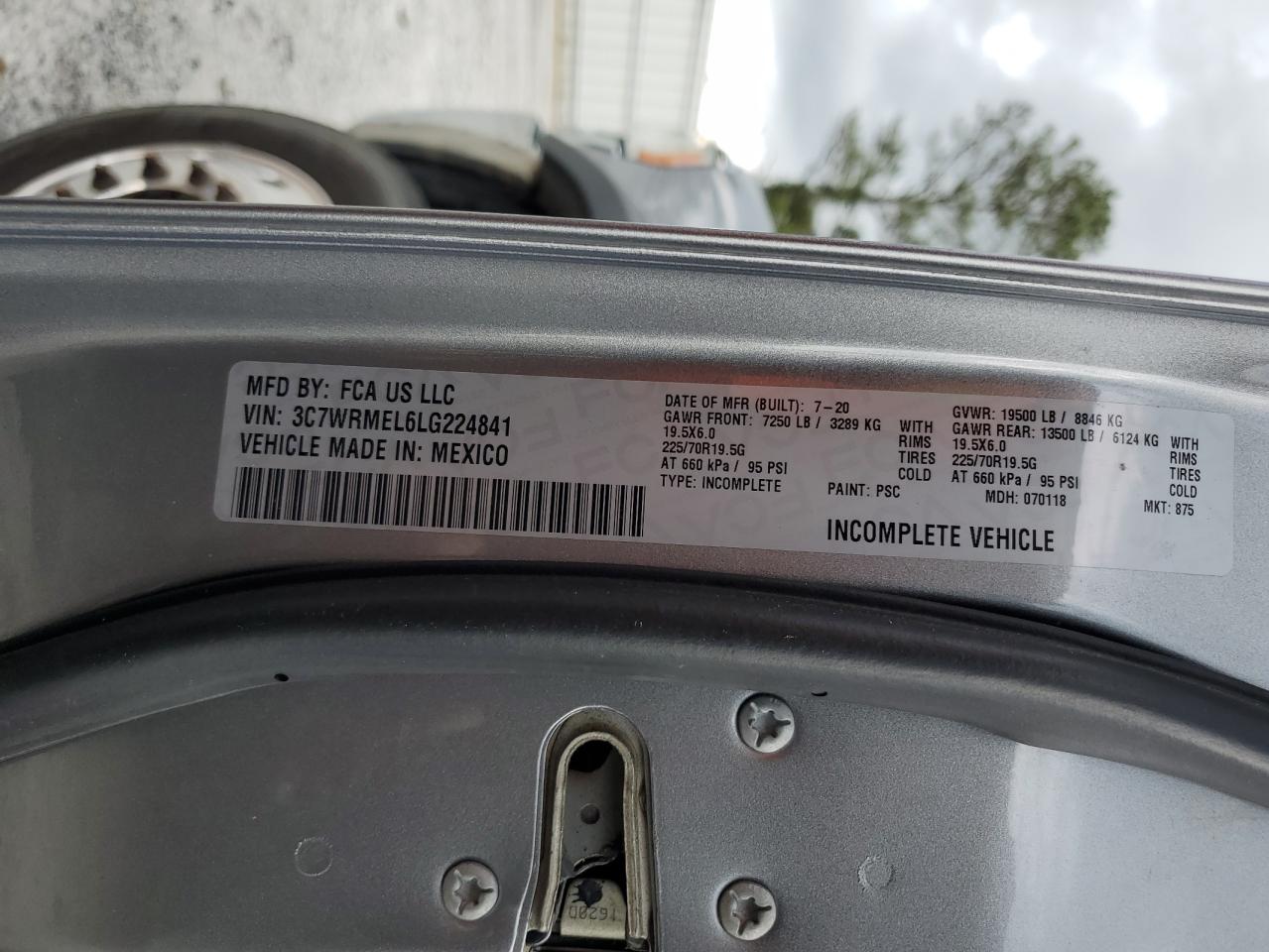 2020 Ram 5500 VIN: 3C7WRMEL6LG224841 Lot: 63868934