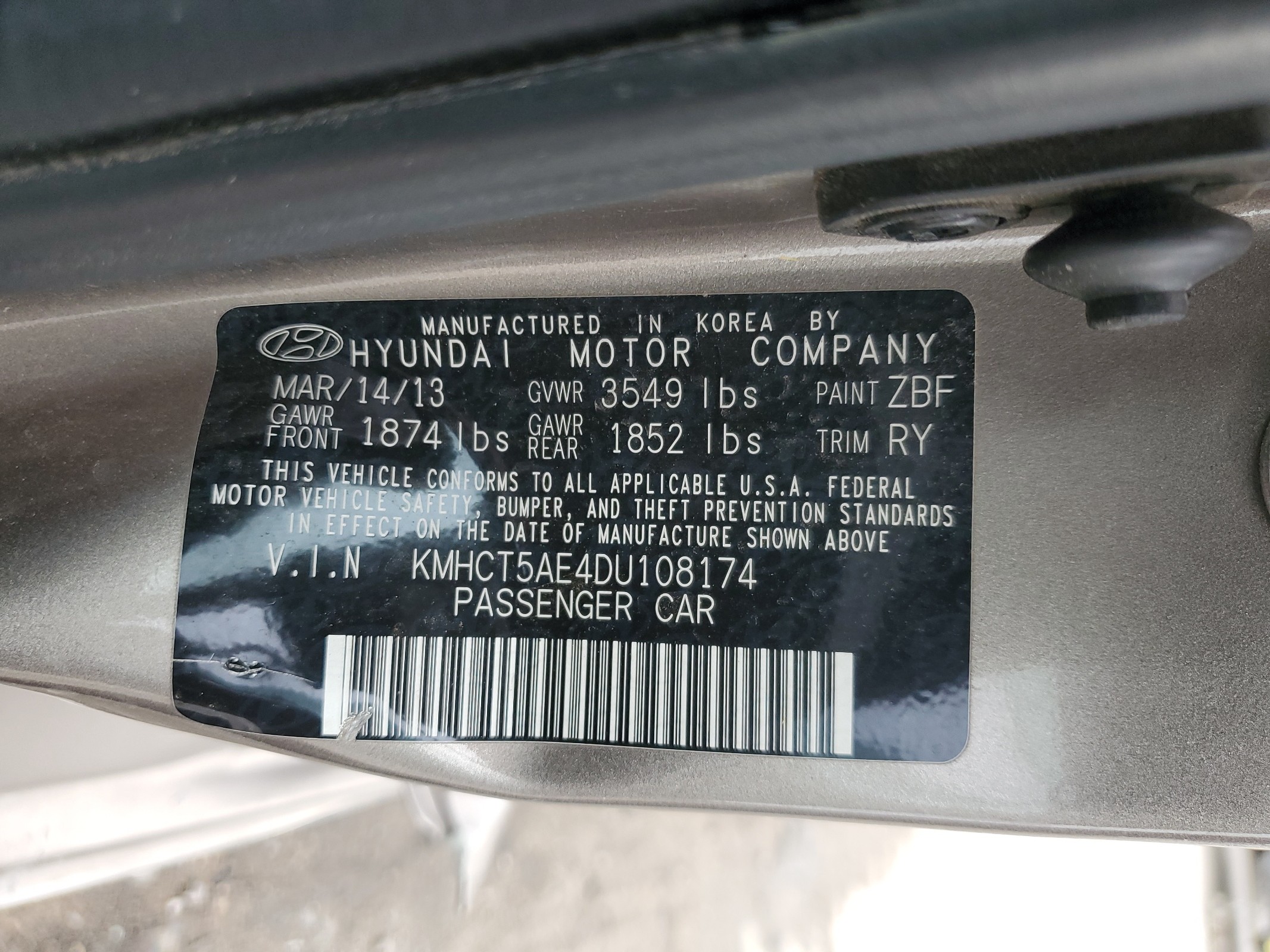 KMHCT5AE4DU108174 2013 Hyundai Accent Gls