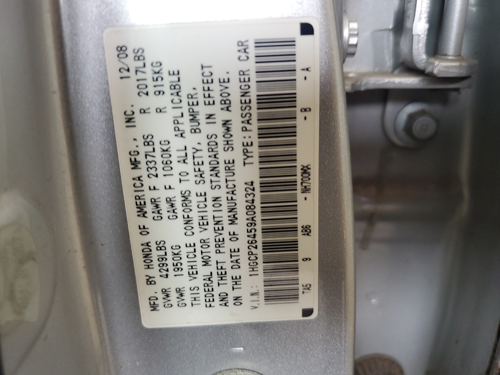 1HGCP26459A084324 2009 Honda Accord Lxp