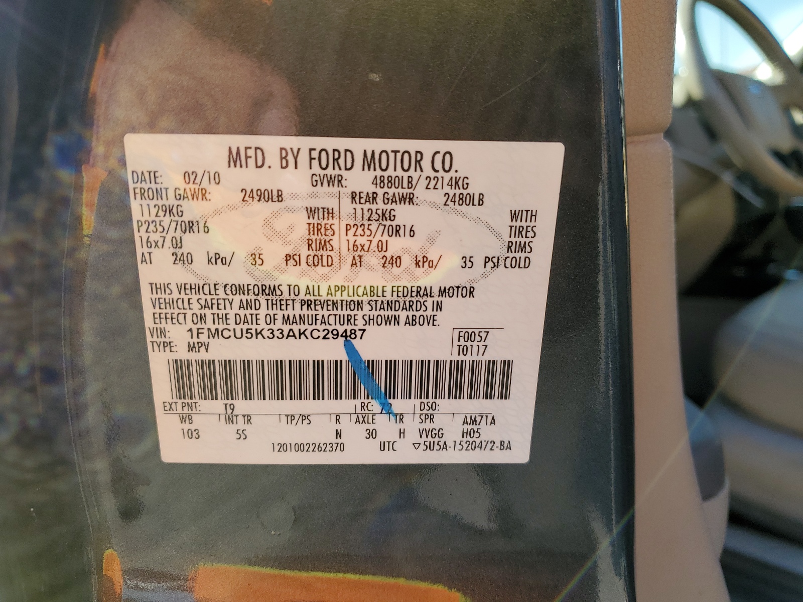 1FMCU5K33AKC29487 2010 Ford Escape Hybrid