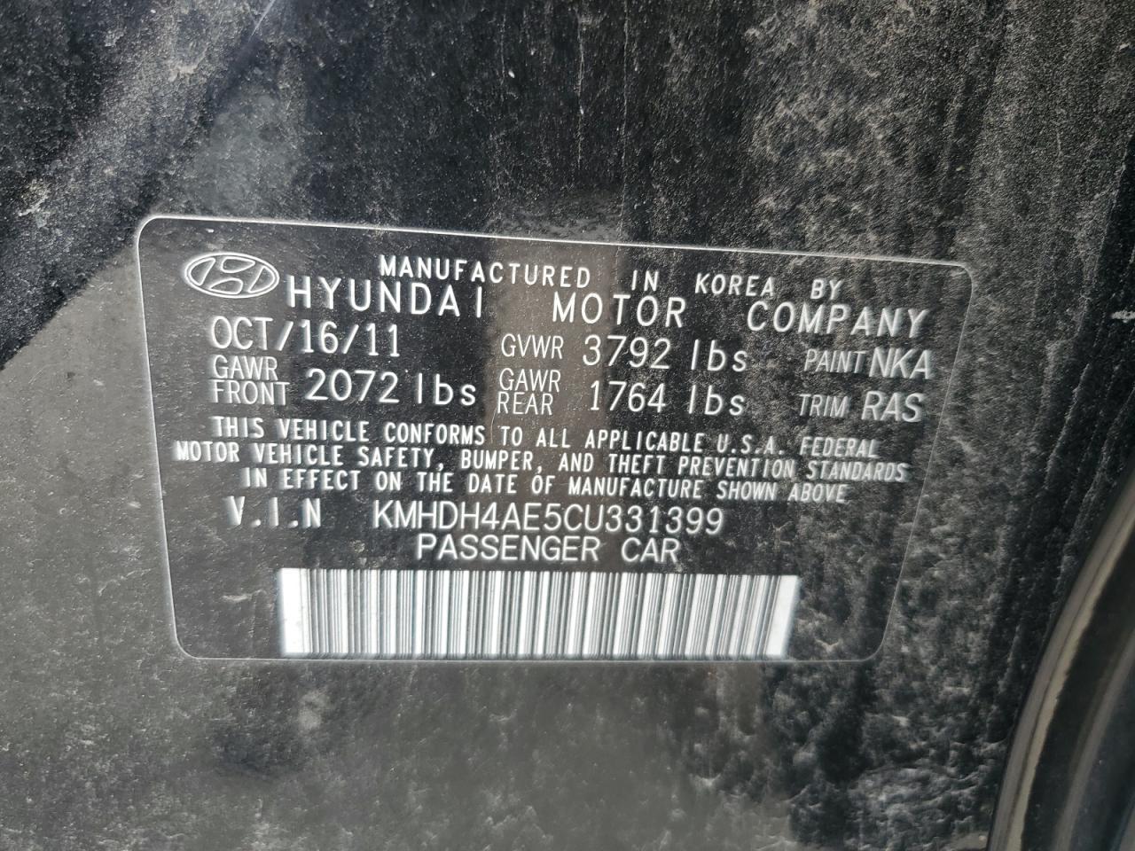 KMHDH4AE5CU331399 2012 Hyundai Elantra Gls