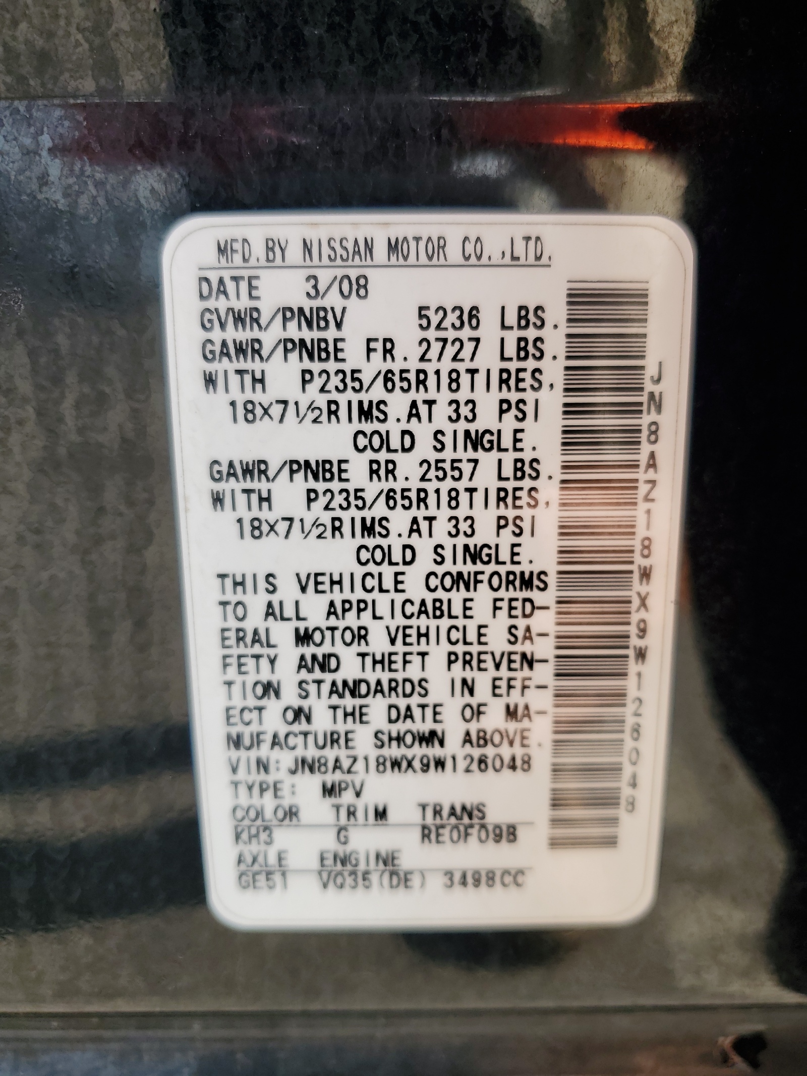 JN8AZ18WX9W126048 2009 Nissan Murano S