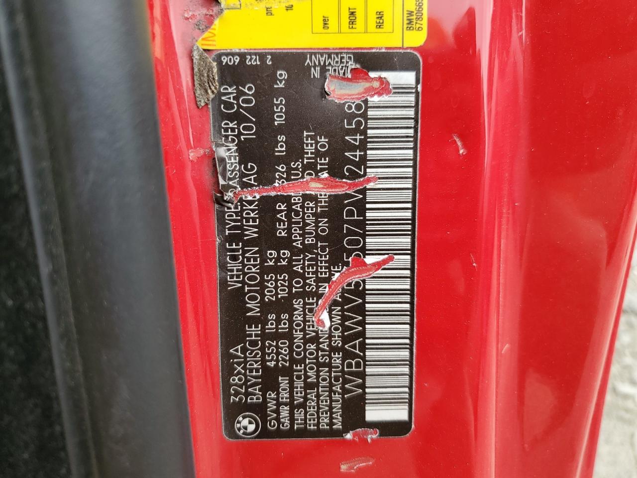 2007 BMW 328 Xi Sulev VIN: WBAWV53507PW24458 Lot: 64635204