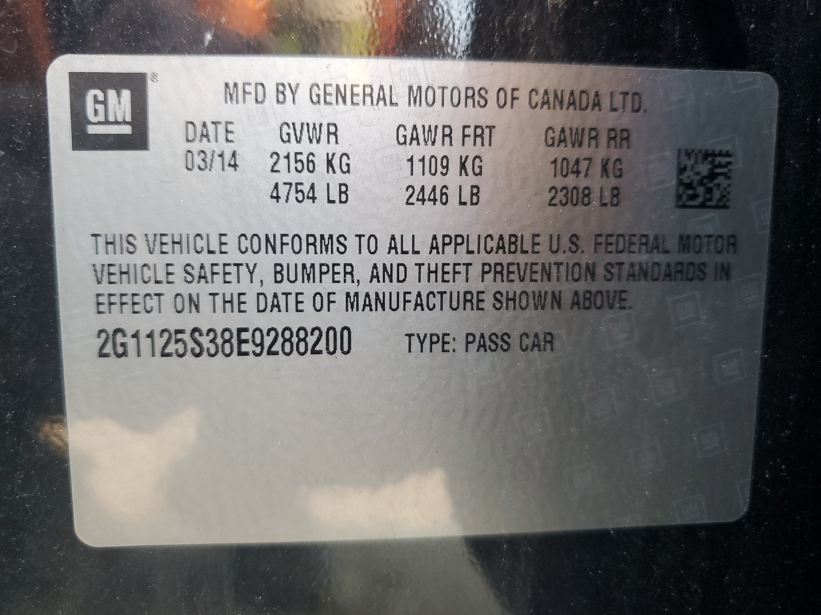 2G1125S38E9288200 2014 Chevrolet Impala Lt