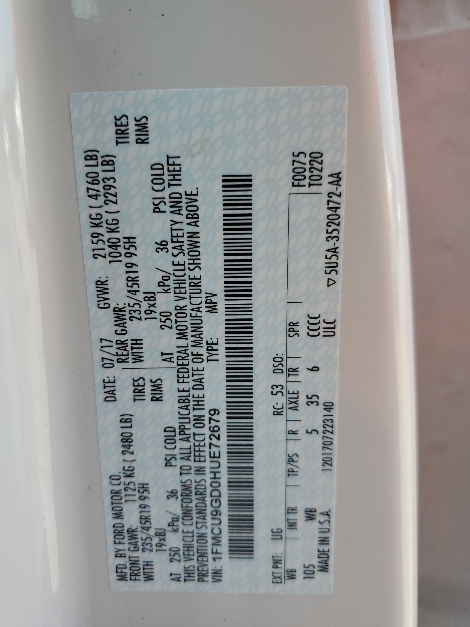 1FMCU9GD0HUE72679 2017 Ford Escape Se