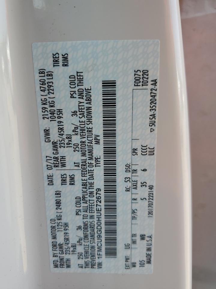 2017 Ford Escape Se VIN: 1FMCU9GD0HUE72679 Lot: 65164944